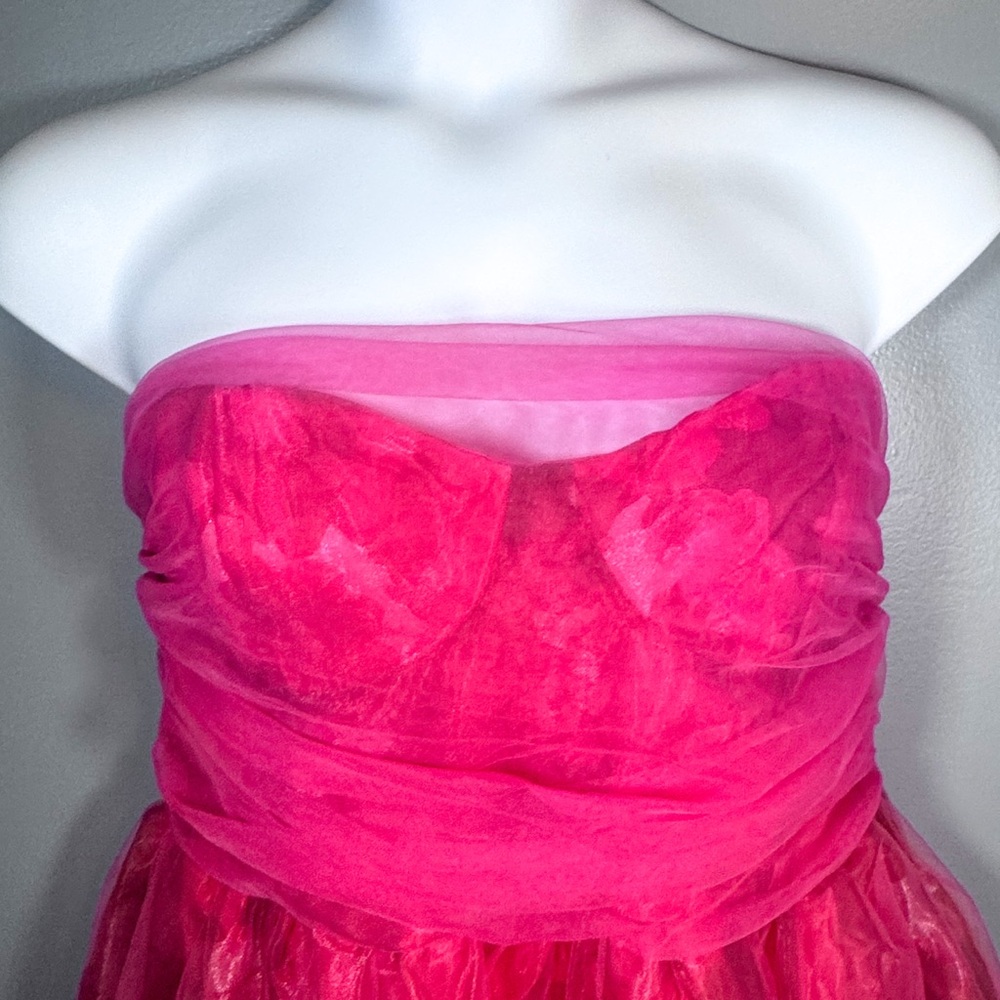 Lulus Hot Pink Strapless Midi Dress NWT | Ruched Tulle Party Dress - Picture 5 of 8